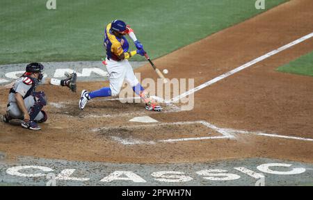 Venezuela's Ronald Acuna Jr. (42) walks to the dugout before an