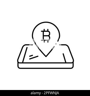 Bitcoin symbol on map pointer. Isometric smartphone. Pixel perfect, icon Stock Vector