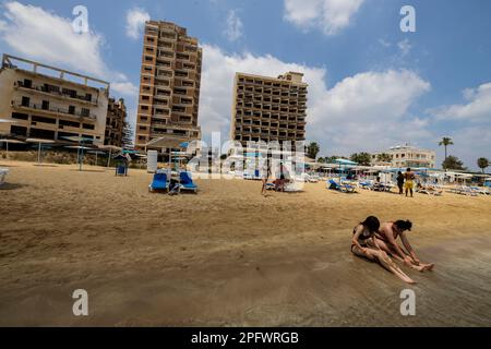 June 7, 2022, Famagusta, Cyprus: Tourists on the beach near