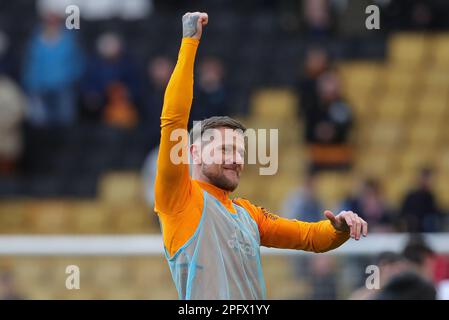 Wolverhampton, UK. 18th Mar, 2023. Liam Cooper #6 of Leeds United pumps his fist in the air and celebrates with the travelling Leeds fans after the Premier League match Wolverhampton Wanderers vs Leeds United at Molineux, Wolverhampton, United Kingdom, 18th March 2023 (Photo by James Heaton/News Images) in Wolverhampton, United Kingdom on 3/18/2023. (Photo by James Heaton/News Images/Sipa USA) Credit: Sipa USA/Alamy Live News Stock Photo