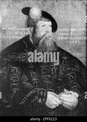 Gustav Vasa, Gustav Eriksson.  12 may 1496 - 29 september 1560. King Gustav I of Sweden of the Vasa noble family. b/w photograph of a painting made 1542  of him by Jakob Binck (1485-1568) Stock Photo