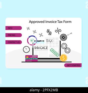 Service of tax management online, landing web page, payment invoice, tax return. Vector illustration. Tax managment, support payments, deadline tax no Stock Photo