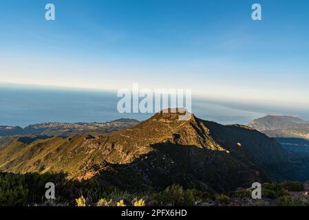 View from Pico Ruivo - highest hill of Madeira island - during springtime sunset Stock Photo