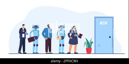 People and robots getting job flat vector illustration. Robots and ...