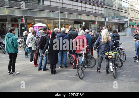 Berlin, Germany - March 18, 2023 - Open-air exhibition of revolution in March 1848 - A barricade at the corner of Friedrichstrasse and Jägerstrasse in Mitte. (Photo by Markku Rainer Peltonen) Stock Photo