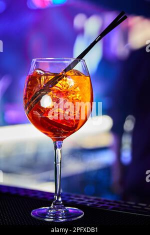 Alcoholic cocktail with ice on the bar counter Stock Photo