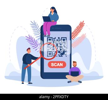 People scanning QR-code using phone flat vector illustration Stock Vector