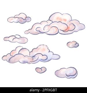 Watercolor pink clouds clipart. A set of elements for the design