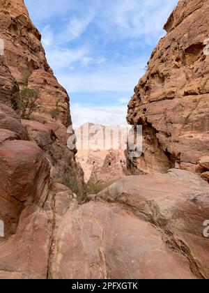 View of High Place of Sacrifice trail in the Lost city of Petra Stock Photo