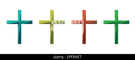 Set of colored religious blue cross on a white background. Christianity logo. Vector illustration Stock Vector