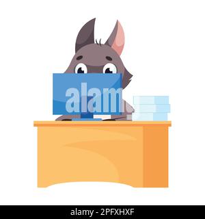 Wolf working on computer cartoon vector illustration Stock Vector