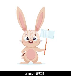 Bunny holding sign with blank space cartoon vector illustration Stock Vector