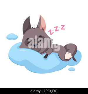 Cute wolf sleeping on cloud cartoon vector illustration Stock Vector