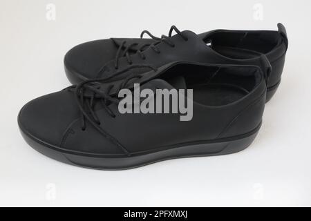 A Pair of Men's Formal Black Leather Ecco Lace up Shoes Stock Photo