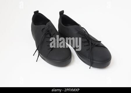 A Pair of Men's Formal Black Leather Ecco Lace up Shoes Stock Photo