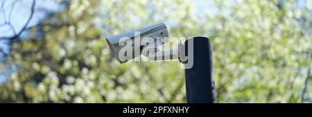 Mini cctv cameras installed on pillar outside Stock Photo
