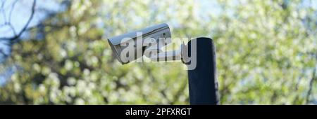 Mini cctv cameras installed on pillar outside Stock Photo