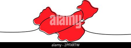 China silhouette colored one line continuous drawing. China country silhouette continuous one line colorful illustration. Stock Vector