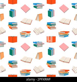 Closed and open books pattern. Stack of books line background. Bookstore, library line symbols. Literature, dictionaries, planners pattern. Stock Vector