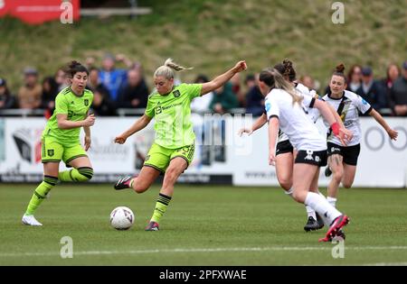 Manchester United's Alessia Russo (centre) in action during the Vitality Women's FA Cup quarter final match at The Dripping Pan, Lewes. Picture date: Sunday March 19, 2023. Stock Photo