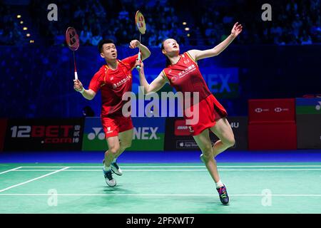 China's Zheng Si Wei (left) and Huang Ya Qiong in action against Korea's Seo Seung Jae and Chae Yu Jung (not pictured) during the Mixed Doubles Final on day six of the YONEX All England Open Badminton Championships at the Utilita Arena Birmingham. Picture date: Sunday March 19, 2023. Stock Photo
