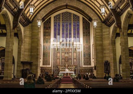 St. Mark's Catholic Church during Easter week on a spring day in St. Paul, Minnesota USA. Stock Photo