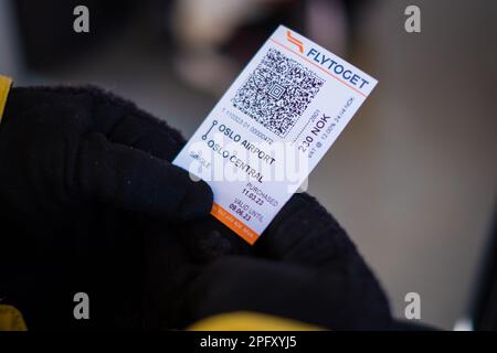 Oslo, Norway - March 11, 2023: Train transport in Oslo by Flytoget. Stock Photo