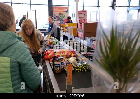 aldi discount supermarket,herne bay town,east kent,uk march 2023 Stock Photo