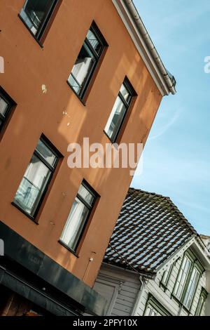 Stavanger, Norway, March 10 2023, Traditional Residential Apartment Building Exterior Downtown Stavanger With No People Stock Photo