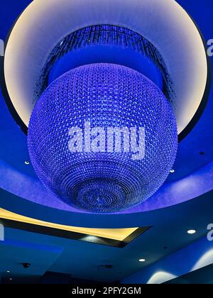 Las Vegas, Nevada - March 13, 2023 - Color Changing LED Lamp at Planet Hollywood on the Las Vegas Strip Stock Photo
