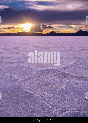 Sunset at Bonneville Salt Flats, Utah USA Stock Photo