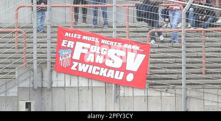 Oberhausen, Deutschland. 19th Mar, 2023. firo: 03/19/2023, football, soccer, 3rd division, 3rd Bundesliga, season 2022/2023, BVB II, Borussia Dortmund II - FSV Zwickau fans, by, FSV Zwickau, poster Credit: dpa/Alamy Live News Stock Photo