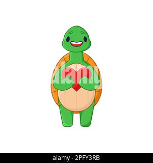 Adorable turtle cartoon character holding heart sticker Stock Vector