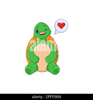 Cute turtle cartoon character flirting sticker Stock Vector