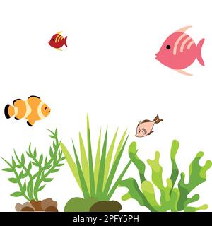 Colorful fish tank. Fish tank setup. Beautiful fishes in fish tank. Aquarium setup Stock Vector