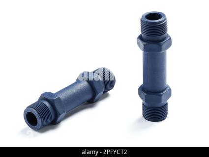 High angle of plastic details with screw nuts for professional repair placed on white background Stock Photo