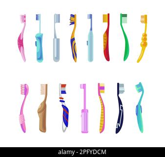 Colorful toothbrushes cartoon illustration set Stock Vector