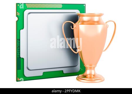 CPU with gold reward cup, 3D rendering isolated on white background Stock Photo