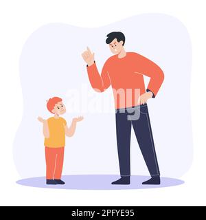 Angry father screaming at crying son flat vector illustration Stock Vector