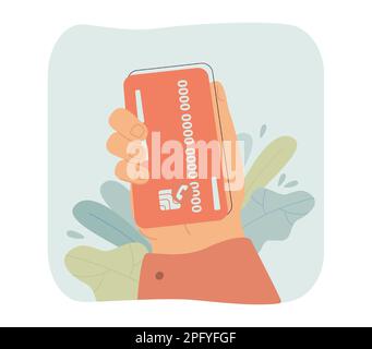 Hand of person using credit card via smartphone Stock Vector