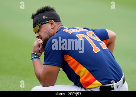 Houston Astros first baseman Jose Abreu works during a spring training  baseball game against the Miami Marlins, Sunday, March 19, 2023, in  Jupiter, Fla. (AP Photo/Lynne Sladky Stock Photo - Alamy