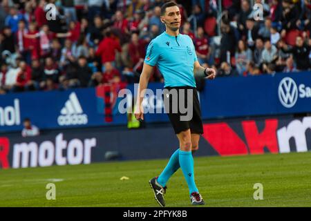 Pamplona, Spain. 19th Mar. 2023. Sports. Football/Soccer.Alejandro Muniz Ruiz (match referee) during the football match of La Liga Santander between CA Osasuna and Villarreal CF played at El Sadar stadium in Pamplona (Spain) on March 19, 2023. Credit: Inigo Alzugaray/CordonPress Stock Photo