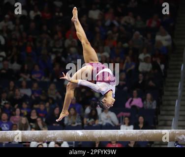 Alabama gymnast Luisa Blanco competes on the beam during an NCAA ...