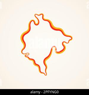 Outline map of Montenegro marked with ribbon in colors from the flag. Stock Vector