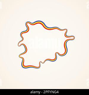 Outline map of Andorra marked with ribbon in colors from the flag. Stock Vector