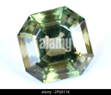 Natural gem green hiddenite spodumene on white background Stock Photo