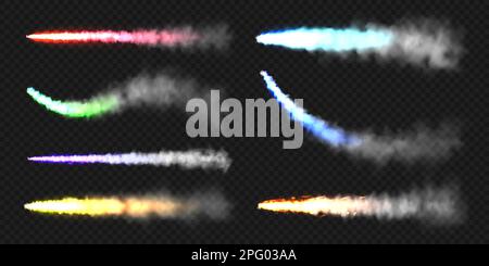 Rocket launch smoke and fire trails set isolated on transparent ...