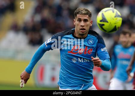 SSC Napoli's Uruguayan defender Mathias Olivera looks during the Serie A football match between Torino and  SSC Napoli at the Olimpico Grande Torino stadium in Torino, Nord Italy, on March 19, 2023. Stock Photo