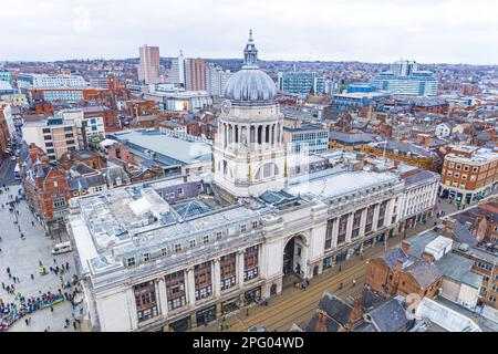 birds-eye view of Nottingham City Center, Old Market Square, United Kingdom. High quality photo Stock Photo