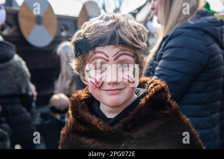 St Patrick's Day in Limerick, parade and happy people during the show, 17.03.2023 Limerick, Ireland Stock Photo